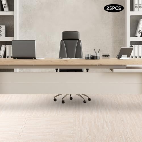 25 Pcs Wood Grain Floor,Thick Printed Foam Tiles, Patchwork Foam Mat, Foam Interlocking Tiles Mat, Exercise Puzzle Floor Mat Interlocking Tiles EVA &PE Foam 24''L x24''W (White, 24'' x24'') - color: White