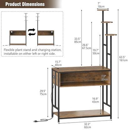 Aquarium Stand with Plant Shelves,20-Gallon Fish Tank Stand with 2-Tier Storage and Display Racks,Metal Frame Reptile Tank Table with Tall Plant Holders,Industrial Rack for Home,Office