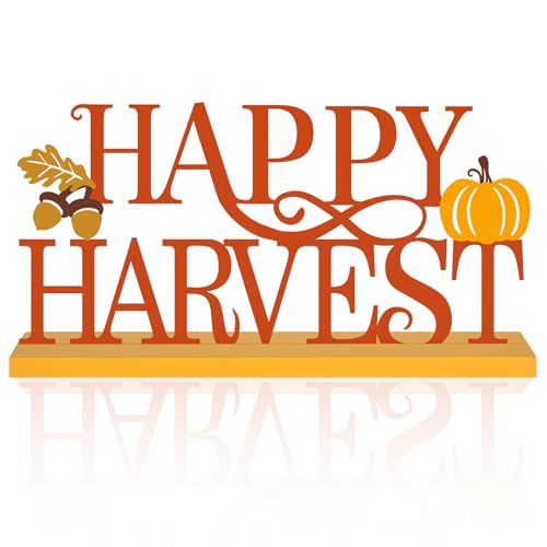 Metal Happy Harvest Sign Decorations for Home Party Shelf Mantel - style: Harvest