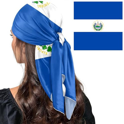 Bandana Square Head Scarf for Women Satin Hair Wrap Fashion Headband 27" - color: El Salvador Flag