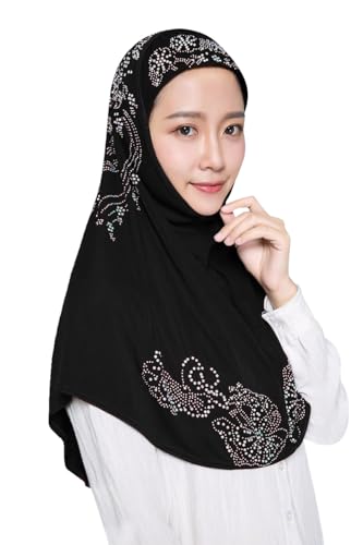 SIQITECHNO Elegant Hijab for Women Muslim Turban Scarf Islamic Headscarf Muslimah Turban Arabian Headwear Eid Scarf Shawl - color: Black