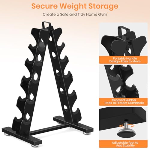 TomCare 6-Tier|5-Tier|4-Tier|2-Tier Dumbbell Rack Stand Only for Home Gym | Stable A-Frame, Fits 5–35 lb Dumbbells, Protective Padded Cradles, Adjustable Feet, Easy-Carry Handle (Stand Only) - color: Black, size: 5 Tier