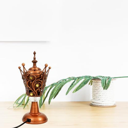 Electric Incense Burner | Arabic-Middle Eastern Style Metal Bakhoor Burner | Traditional Tabletop Censer for Aromatherapy, Home Fragrance, Yoga, Spa, Office Decor (Copper-, WF-27)