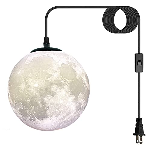 Plug in Pendant Lighting with Cord,Hanging Lamps that Plug Into Wall Outlet White,16.4Ft Hanging Light Cord with Switch,3D Paint Hanging Moon Light for Kids Room(Bulb Included) - color: White
