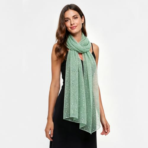 Sequin Scarf for Women Lightweight Mesh Shawl Wrap Bandana Hijab Headscarf for Summer Evening Dress - color: Lightblue
