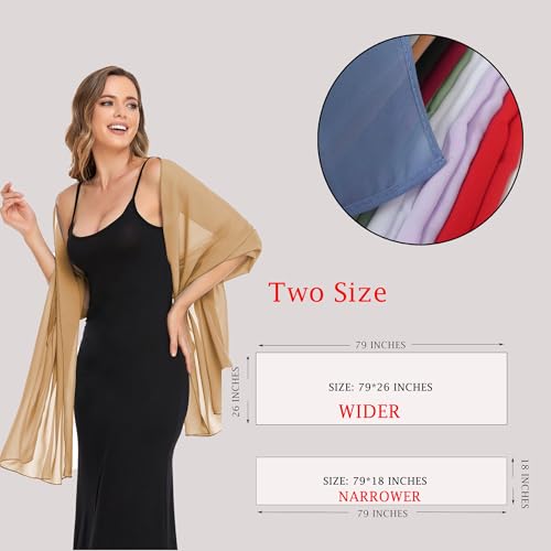 Shawls and Wraps for Evening Dresses Sheer Chiffon Women Elegant Soft Silky Wraps Wedding Bridal Scarf - color: Camel, size: 79*26‘’