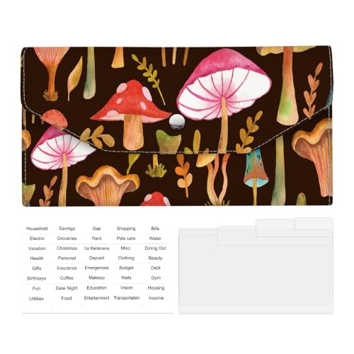 Cash Wallet & Money Envelopes for Cash, Reusable Leather Money Saving Envelop with Snap Closure and 4 Dividers & 1 Category Stickers, Cute Envelop Wallet for Women and Men Neon Mushroom - color: Neon Mushroom