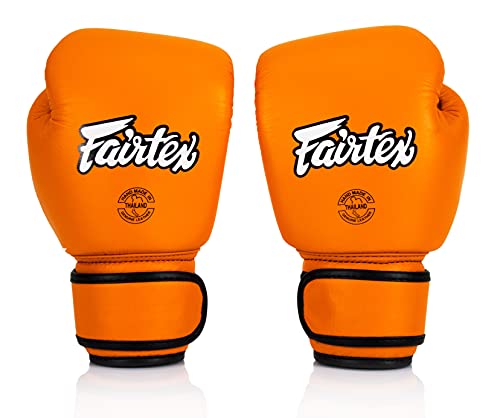 Fairtex BGV16 Leather Compact Muay Thai Boxing Gloves - color: Orange, size: 14 oz