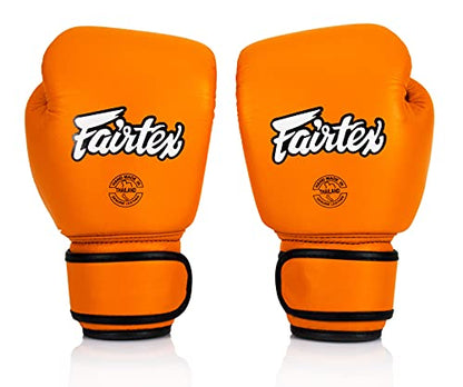 Fairtex BGV16 Leather Compact Muay Thai Boxing Gloves - color: Orange, size: 14 oz
