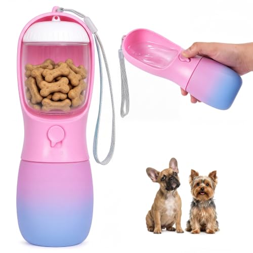 Dog Water Bottle Puppy Essentials, Portable Filtered Dispenser with Travel Dog Food Storage Container, Pet Supplies Gifts Stocking Stuffer Treat Pouches for Pet Training Outdoor Walking Hiking Camping - color: Blue & Pink, size: 10 oz