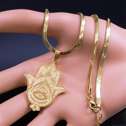 choker necklace，Hand Turkish Eye Lotus Necklace for Women Men Gold Color Egypt Amulet Islam Chain Arabic Jewelry