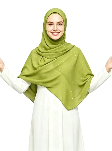 Lina & Lily Sparkle Shimmer Gold Glitter Women's Chiffon Hijab Head Scarf Shawl Wrap Lightweight - color: Lime Green