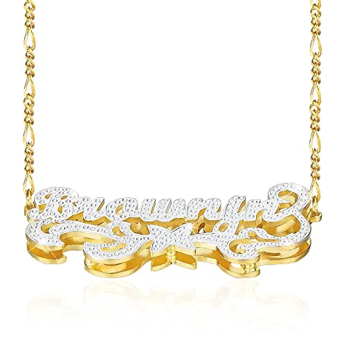 Custom Name Necklace Double Plated Name Necklace Personalized Name Plate Necklaces Name Necklaces for Women 18k Gold Plated Nameplate Pendant - color: Style 17