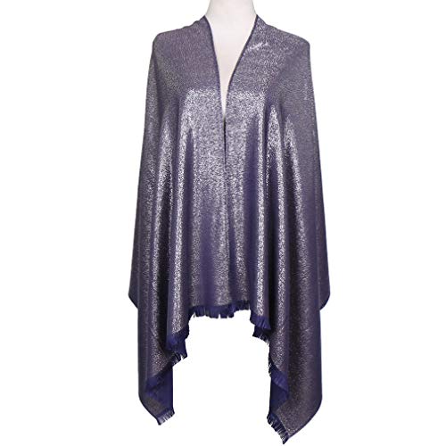 LMVERNA Women's Sparkling Metallic Soft Pashmina Shawls and Wraps Scarf in Solid Colors - color: Navy-silver