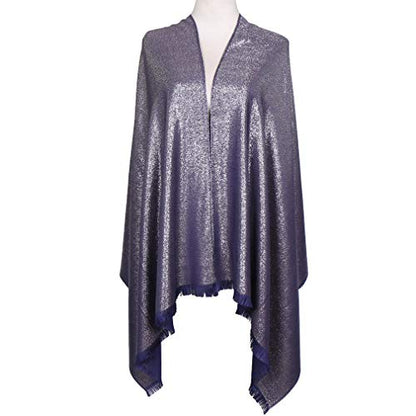 LMVERNA Women's Sparkling Metallic Soft Pashmina Shawls and Wraps Scarf in Solid Colors - color: Navy-silver