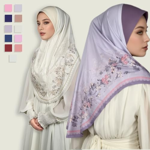 Ready To Wear Instant Hijab 여아용 무슬림 슬립온 키마르 꽃무늬 히잡 스카프 여성용 히잡 이슬람 아바야 터번 - color: 라벤더 8#