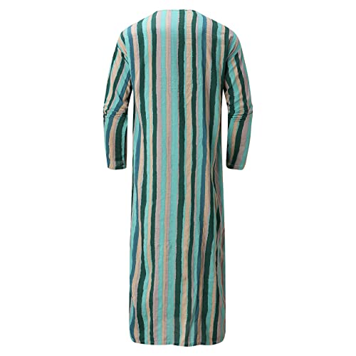 Mens Muslim Thobe Saudi Arabic Islamic Middle East Long Gown Dress Long Sleeve Crew Neck Clothing Ramadan Jubbah - color: #0a-green, size: Large