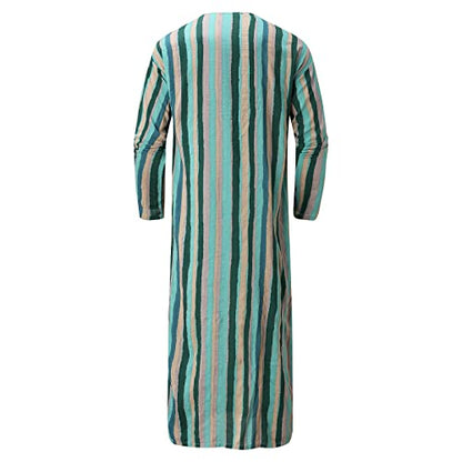 Mens Muslim Thobe Saudi Arabic Islamic Middle East Long Gown Dress Long Sleeve Crew Neck Clothing Ramadan Jubbah - color: #0a-green, size: 3X-Large