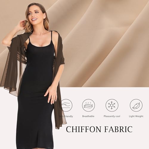 Shawls and Wraps for Evening Dresses Sheer Chiffon Women Elegant Soft Silky Wraps Wedding Bridal Scarf - color: Brown, size: 79*26‘’