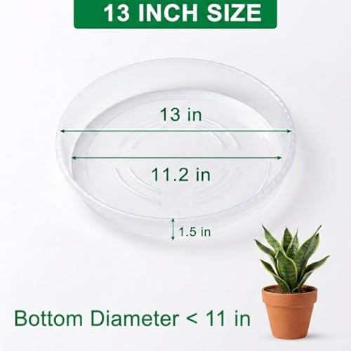 RooTrimmer 5 Pack 13 Inch Clear Plant Saucers for Pots,Thick Heavy Duty Plastic Plant Trays,Transparent Drip Trays for Indoor & Outdoor Plants - size: 13 inch