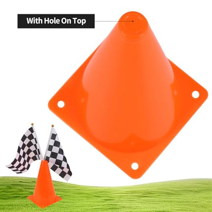 Mini Traffic Cones（with Hole on Top） with Racing Checkered Flags, Sports Safety Cones for Soccer Cones and Basketball Practice Equipment - color: 36PCS