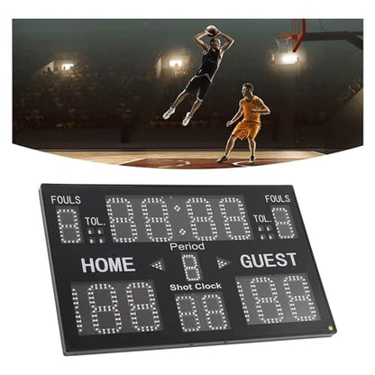 Basketball Game Scoreboard, 15-digit Electronic Scoreboard, LED Digital Tabletop Scoreboard Timer, Suitable for Multi-sport Indoor,Black
