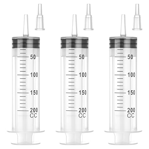 200ml Large Syringe Without Needle, Thick Liquid Transfer Syringe, 3 Pack | Individually wrapped syringes with smooth plunger movement for controlled dispensing and easy transfer of thick liquids - style: 200 mL