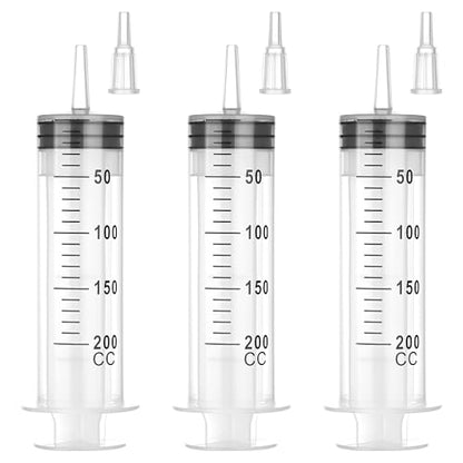200ml Large Syringe Without Needle, Thick Liquid Transfer Syringe, 3 Pack | Individually wrapped syringes with smooth plunger movement for controlled dispensing and easy transfer of thick liquids - style: 200 mL