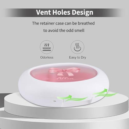 Pink Bow Custom Retainer Case with Silicone Pad, Portable Aligner Case Personlized Name Orthodontic Retainer Box, Denture Storage Container Travel Mouth Guard - color: Custom Pink Bow