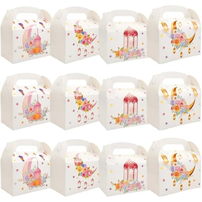 Sanfly Eid Mubarak Candy Box 12 Pack Ramadan Boxes Eid Mubarak Gift Boxes Star Moon Lantern Party Favor with Handle for Eid Fitr - color: A