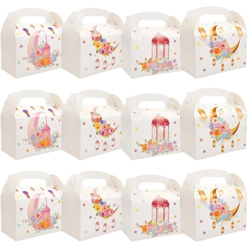 Sanfly Eid Mubarak Candy Box 12 Pack Ramadan Boxes Eid Mubarak Gift Boxes Star Moon Lantern Party Favor with Handle for Eid Fitr - color: A