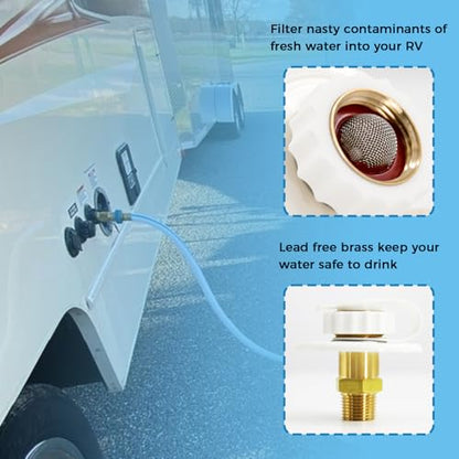 Himaweek RV Water Inlet Connection City Water Fill Inlet Flange Brass with Check Valve RV Water Hose Connector Replacement 1/2" NPT Male City Water Fill Flange City Water Hookup for Camper (White) - color: White