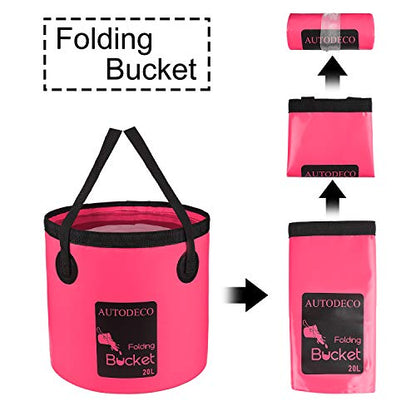 Collapsible Bucket 5 Gallon Container Folding Water Bucket Portable Wash Basin 20L - color: Pink