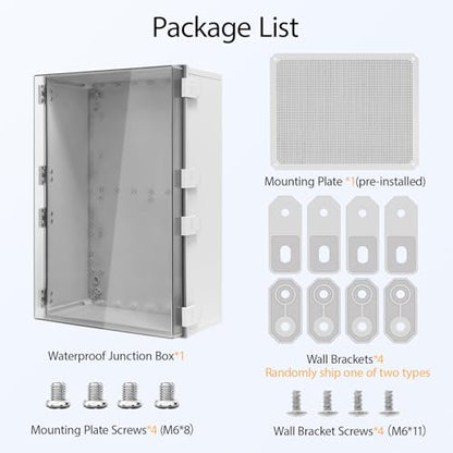 Electrical Box, IP65 Waterproof Dustproof ABS Plastic Enclosure, Outdoor and Indoor Project Box Hinged Clear Cover with Mounting Plate Wall Brackets,Outer Dimension 23.6"x 15.7" x 8.7", Grey - size: 23.6"x 15.7" x 8.7" (1pc)