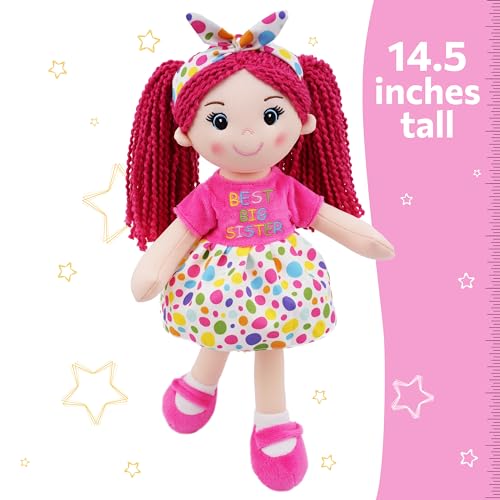 June Garden 14" Best Big Sister Sophie - Soft Cuddly Plush Doll Gift for Girls - Huggable Rag Doll - Pink M - color: Pink, size: Medium