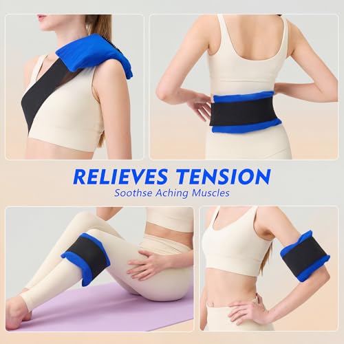 3D Design Long Lasting Water-Fillable Reusable Hot and Cold Ice Packs for Injuries Gel Wraps for Shoulder Back Knee Joint Pain Muscle Soreness and After Surgery 5pcs with Strap10.5"*4.3"*1.2"