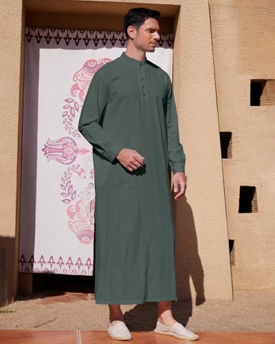 YAOHUOLE Muslim Thobe for Men Button down Mens Caftans Big and Tall Mens Arab Thobe with Pocket - color: Dark Gray, size: Medium