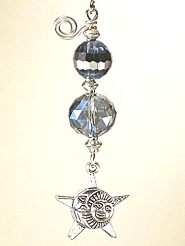A Dreamy Blue Crescent Moon, Sun and Star Lampwork Glass Ceiling Fan Pull