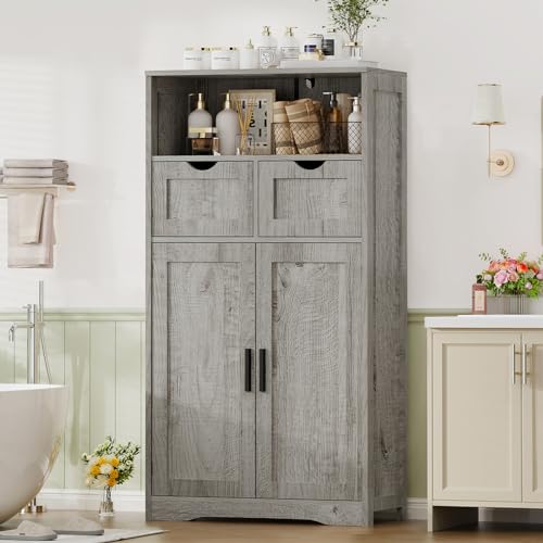 Iwell Storage Cabinet with 2 Drawers & 2 Adjustable Shelves, Kitchen Cabinet, Cupboard, for Living Room, Kitchen, Entryway, Home Office, Grey - color: Grey