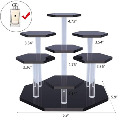 Acrylic Cupcake Stand with Patented 7-Tier Stable Design, Clear Perfume Organizer and Dessert Display Riser, Non-Wobble Tiered Display Stand for Figures, Collections, Vendor Events & Party(Small-Black)
