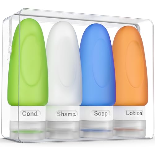Dot&Dot Leak Proof Travel Bottles - Tubes for Liquid TSA Approved 2oz Silicone Toiletries Travel Shampoo & Conditioner Containers with Labels - color: 2oz 4pc - White,Blue,Green,Orange