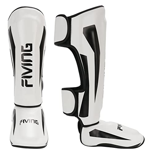 MMA Martial Arts Shin Guards – Padded, Adjustable Muay Thai Leg Guards with Instep Protection for Kickboxing/MMA Training and Sparring – Durable, Professional MMA Equipment - color: White, size: X-Large