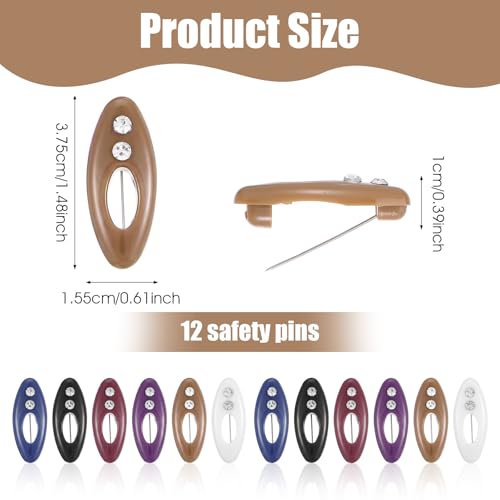 12Pcs Hijab Pins for Women Non Slip Hijab Clips Colorful Plastic Scarf Pins with Rhinestone Hollow Oval Shawl Clips for Women Muslim Scarf Accessories Fastening Scarves and Sweaters