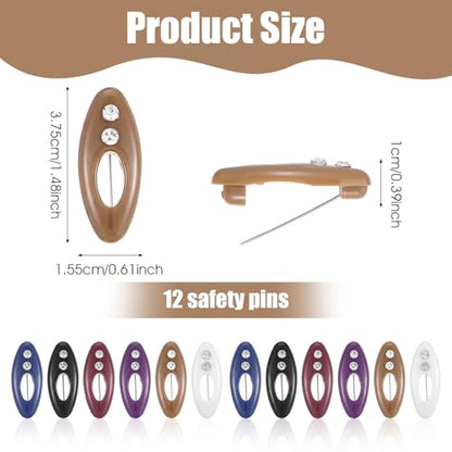 12Pcs Hijab Pins for Women Non Slip Hijab Clips Colorful Plastic Scarf Pins with Rhinestone Hollow Oval Shawl Clips for Women Muslim Scarf Accessories Fastening Scarves and Sweaters