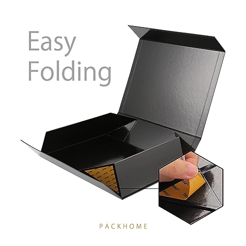 PACKHOME Large Gift Box 13.5x10x3.5 Inches, Sturdy Shirt Box with Magnetic Lid for Multiple Occasions (Glossy Black) - color: 13x9.7x3.4 Inch-Black-Pack of 1