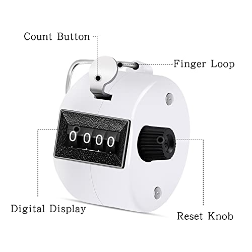 Eliamo 12 Pcs Hand Tally Counter 4-Digit Lap Counter Clicker, Manual Mechanical Handheld Pitch Click Counter with Finger Ring for School Golf & Knitting Row Croche - color: White