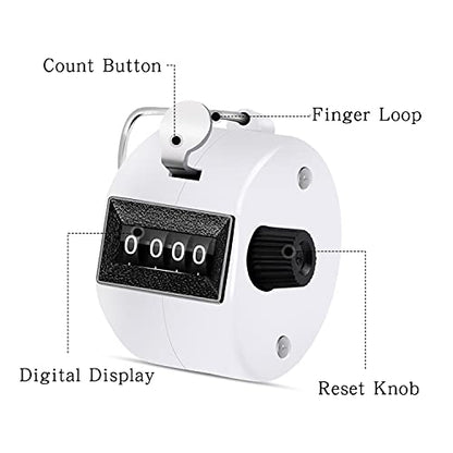 Eliamo 12 Pcs Hand Tally Counter 4-Digit Lap Counter Clicker, Manual Mechanical Handheld Pitch Click Counter with Finger Ring for School Golf & Knitting Row Croche - color: White