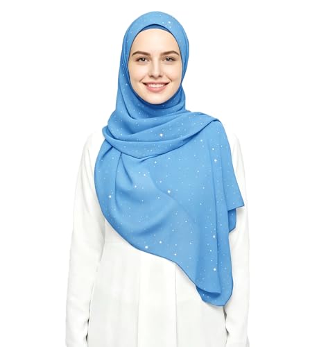 Lina & Lily Sparkle Shimmer Gold Glitter Women's Chiffon Hijab Head Scarf Shawl Wrap Lightweight - color: Azure Blue