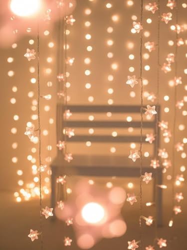 Cherry Blossom Pink Star Lights Pink Crystal 30LED Decorative Fairy Lights Battery Operated for a Dreamy and Romantic Glow - style: Pink Crystal Star