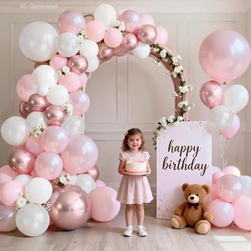 Blocesa Pearl Pink White Balloons Arch Kit Double Stuffed, Party Decor. - color: Pearl Pink White